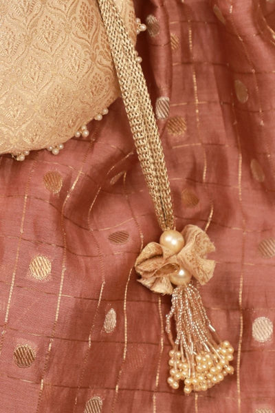 Ivana Embroidered Brocade Potli - Ivory
