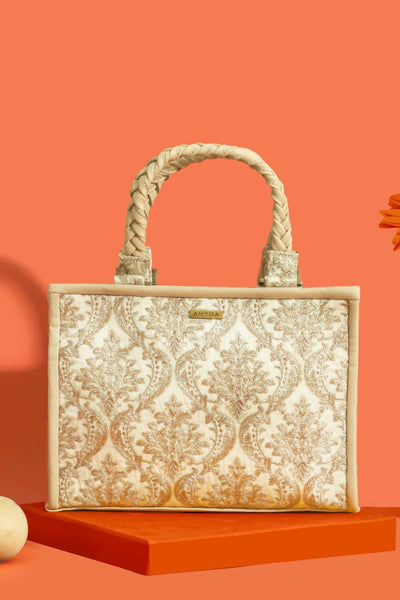 Jaali Embroidered Handbag - Beige