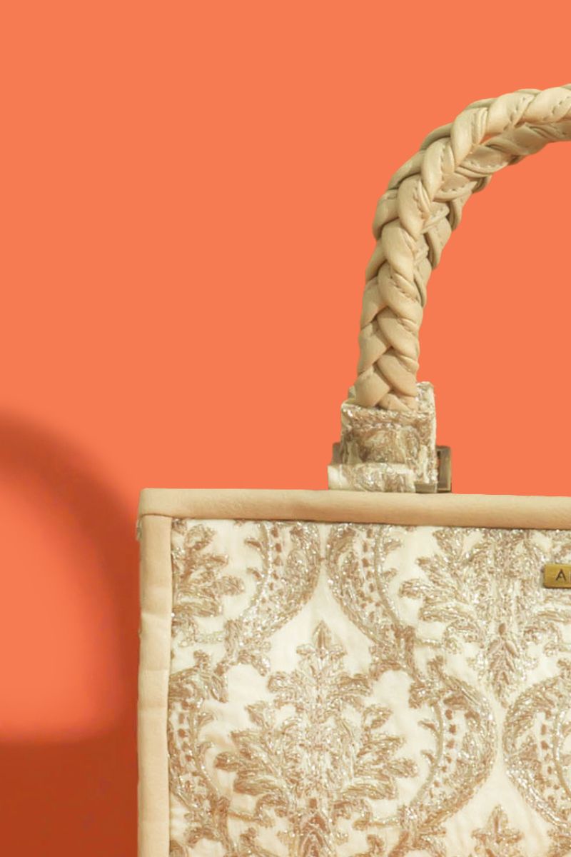Jaali Embroidered Handbag - Beige