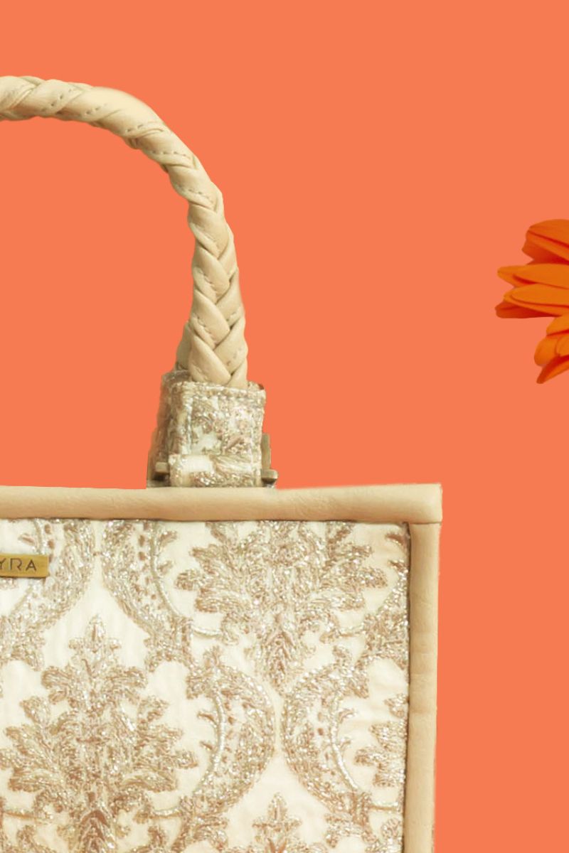 Jaali Embroidered Handbag - Beige