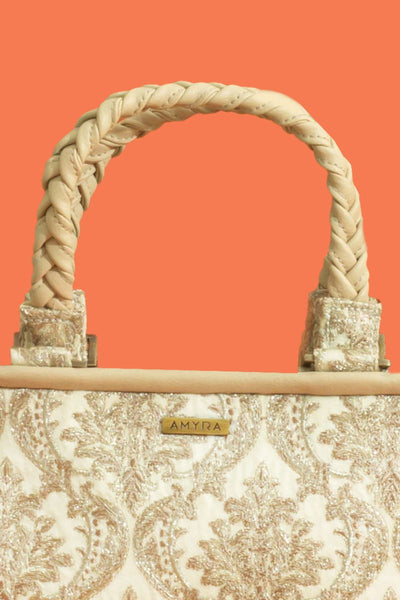 Jaali Embroidered Handbag - Beige