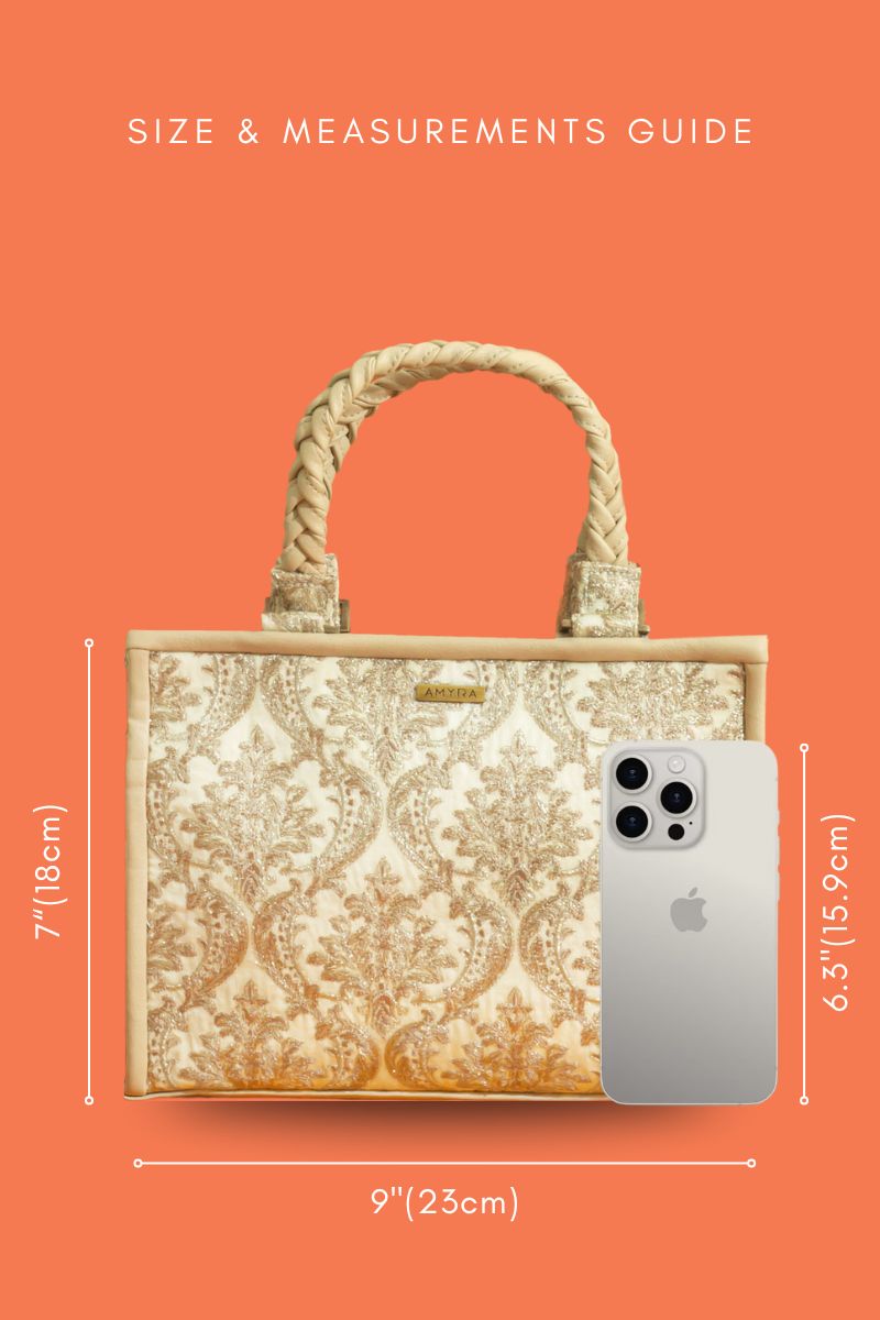 Jaali Embroidered Handbag - Beige