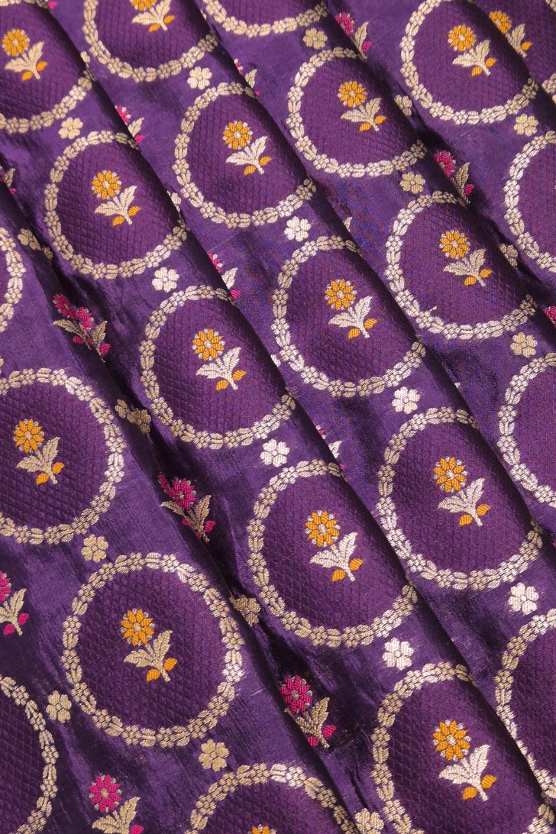 Jamal Handloom Dupion Silk with Gold Buta and Meena work Fabric - Violet