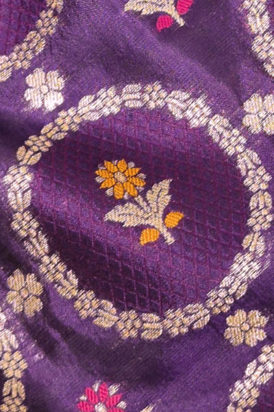 Jamal Handloom Dupion Silk with Gold Buta and Meena work Fabric - Violet