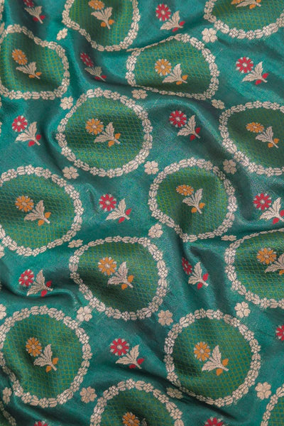 Jamal Handloom Dupion Silk with Gold Buta and Meena work Fabric - Green