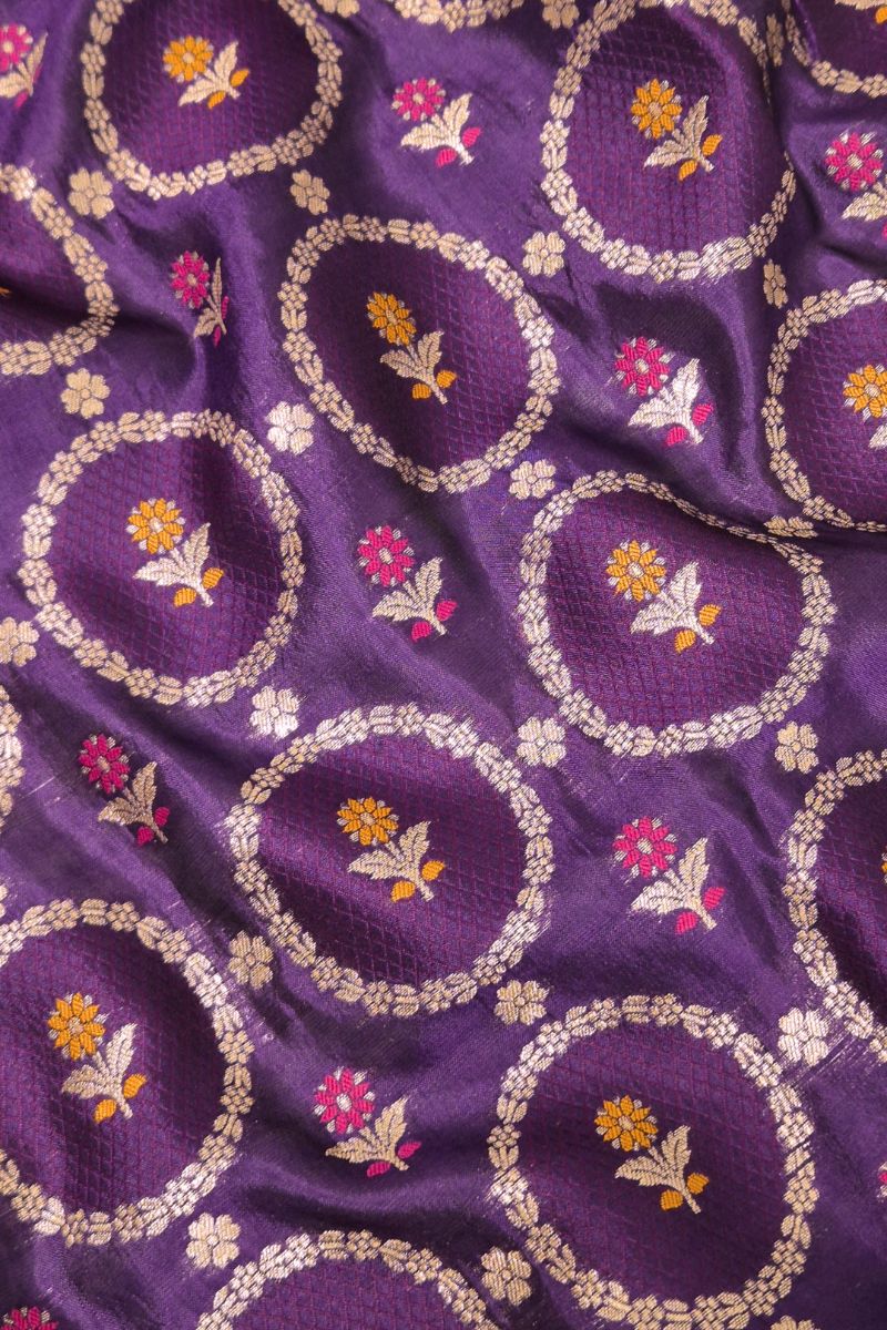 Jamal Handloom Dupion Silk with Gold Buta and Meena work Fabric - Violet