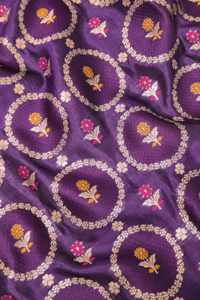Jamal Handloom Dupion Silk with Gold Buta and Meena work Fabric - Violet