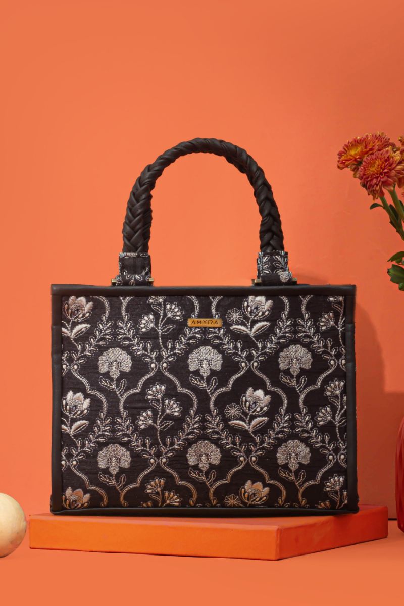 AMYRA - Jharokha Embroidered Handbag - Black