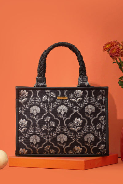 AMYRA - Jharokha Embroidered Handbag - Black