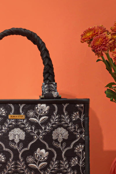 AMYRA - Jharokha Embroidered Handbag - Black