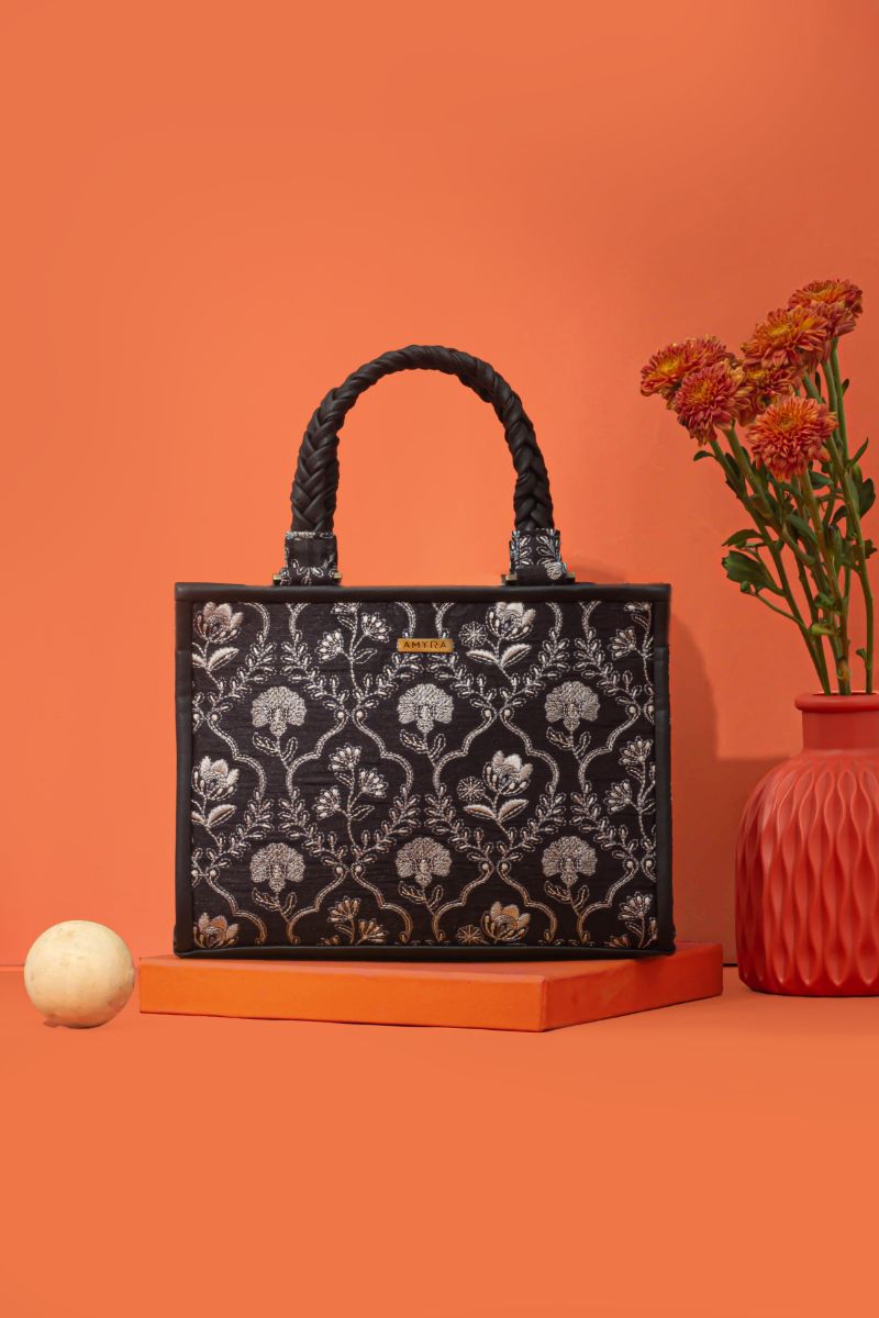 AMYRA - Jharokha Embroidered Handbag - Black