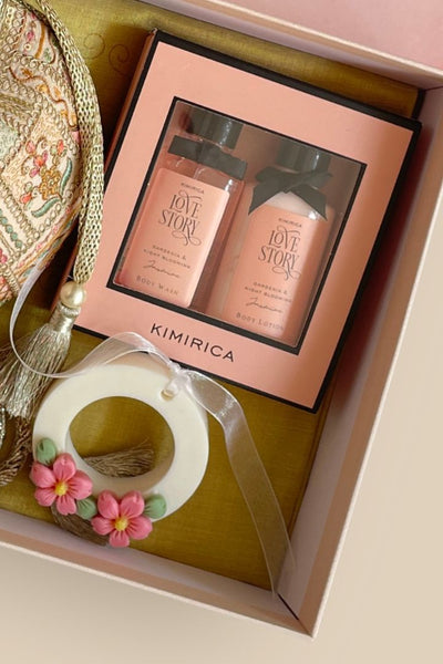 Mother's Day Hamper - Jia Embroidered Multicolour Potli - Care & Fragrance Box