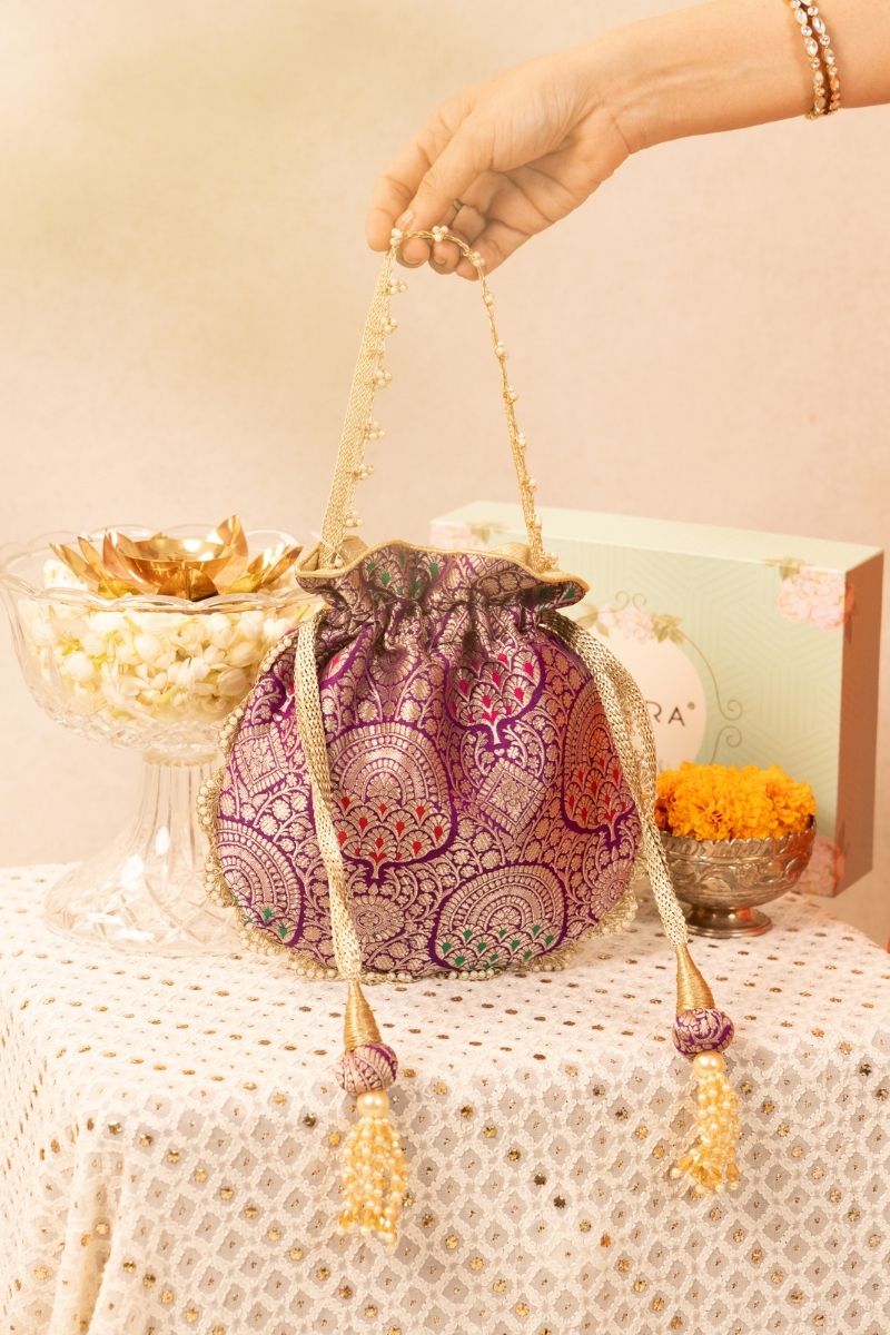 Kashi Pure Banarasi Silk Potli - Purple