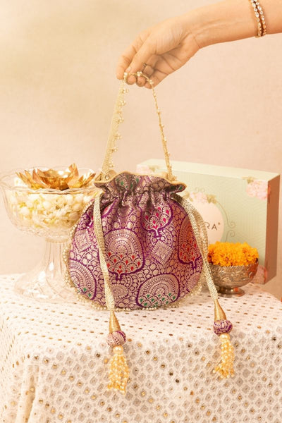 Kashi Pure Banarasi Silk Potli - Purple