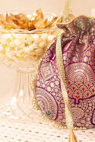 Kashi Pure Banarasi Silk Potli - Purple