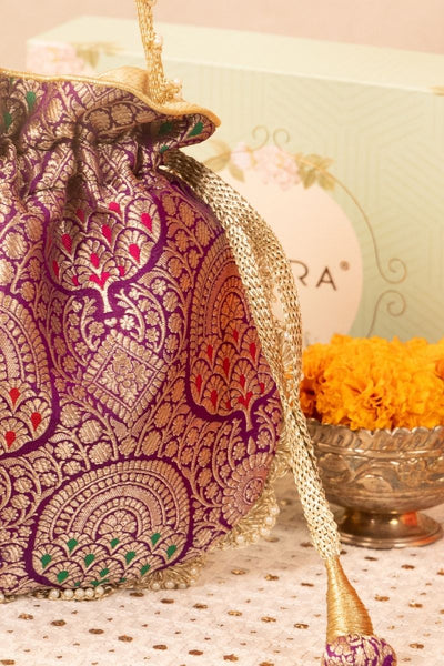 Kashi Pure Banarasi Silk Potli - Purple