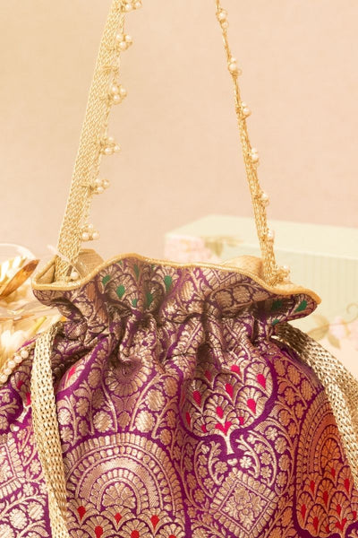 Kashi Pure Banarasi Silk Potli - Purple