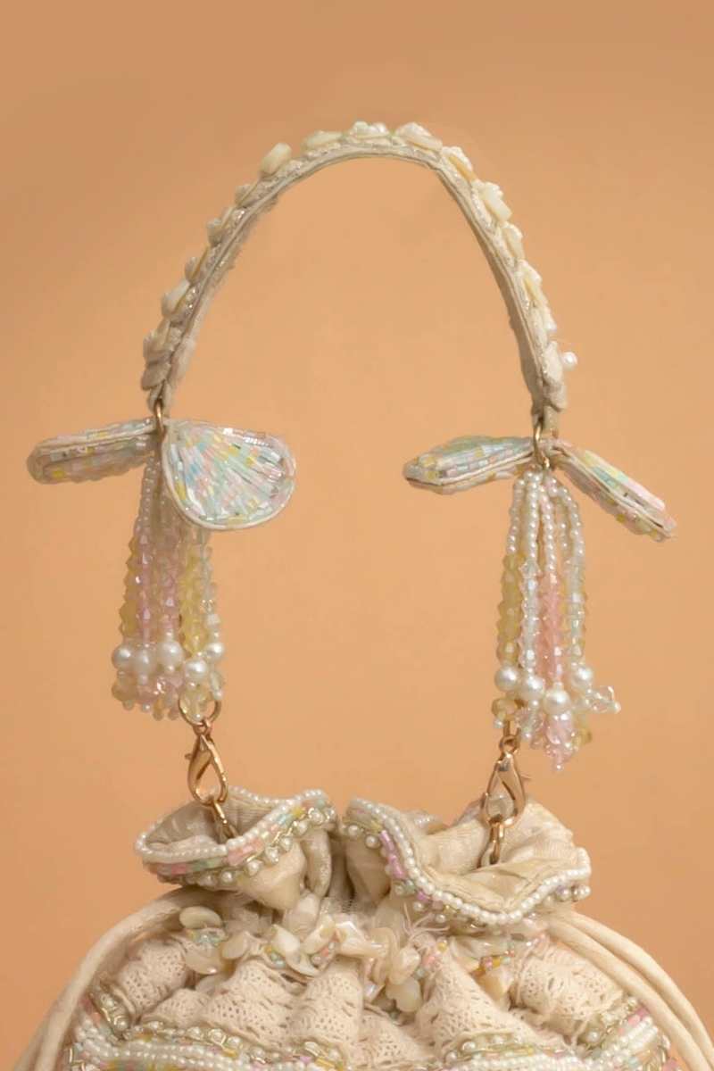 Leher Embroidered Mini Potli - Off-White