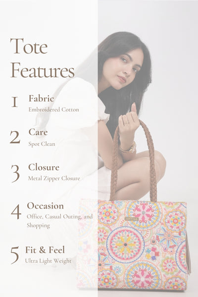 Lily Embroidered Multicolor Box Tote Bag