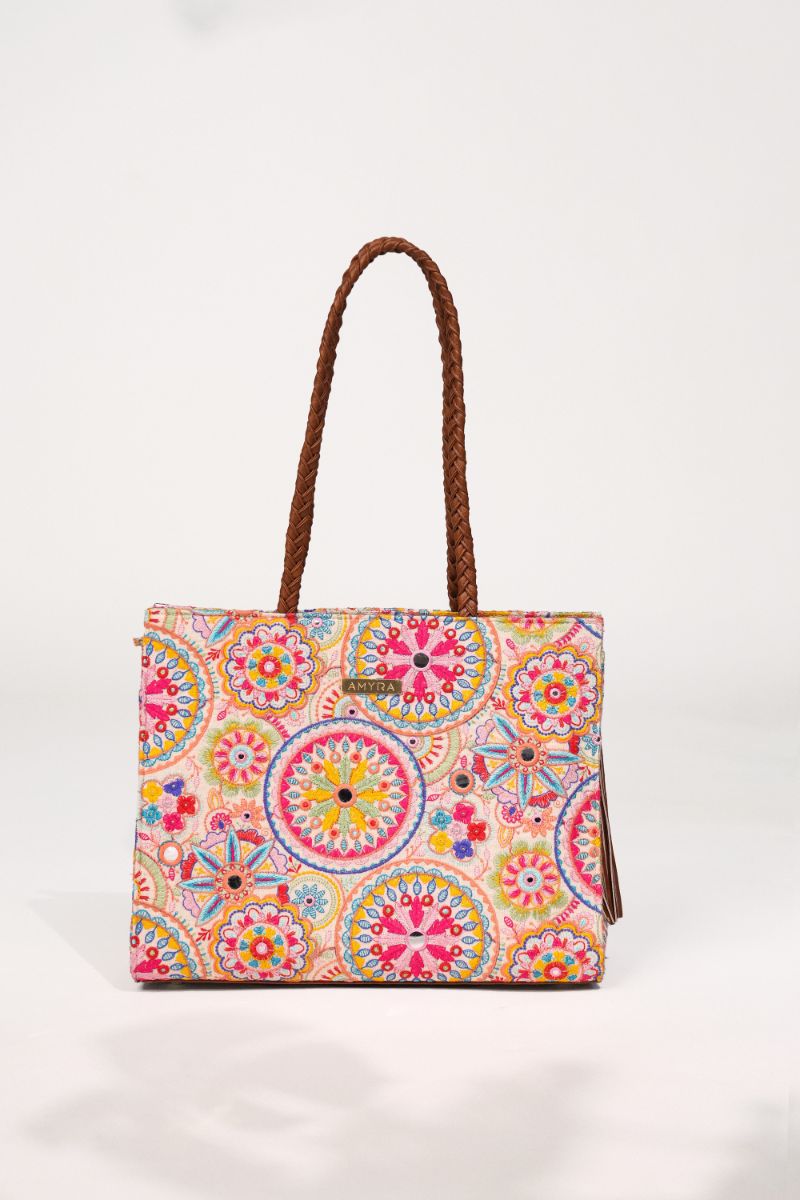 Lily Embroidered Multicolor Box Tote Bag