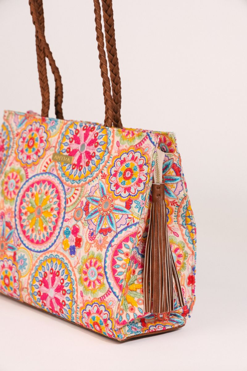 Lily Embroidered Multicolor Box Tote Bag