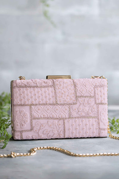 AMYRA Mosaic Luxe Embroidered Clutch - Baby Pink