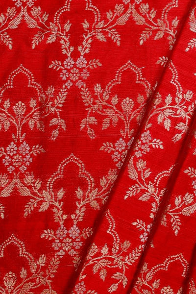 Maitri Handloom Raw Silk Gold Zari Fabric - Red