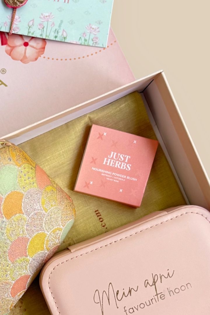 Rakhi Hamper - Manjari Pure Banarasi Silk Box Clutch - Multi color - Care & Accessory Box