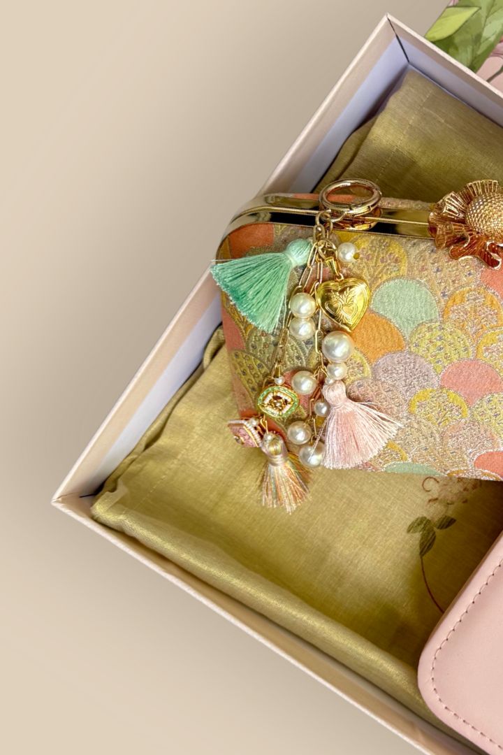 Gift Hamper - Manjari Pure Banarasi Silk Box Clutch - Multi color - Care & Accessory Box