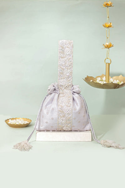 Meraki Embroidered Potli - Silver