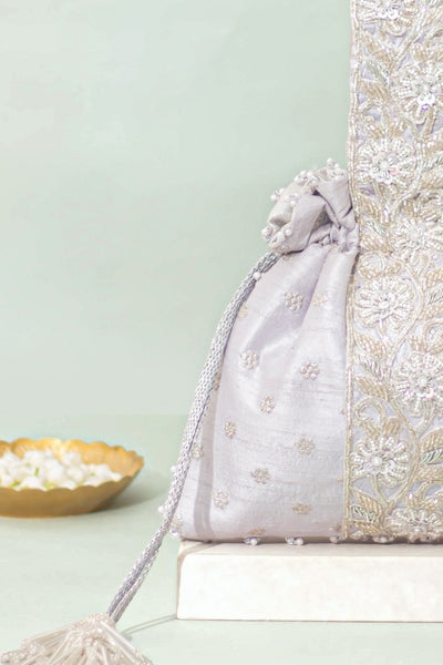 Meraki Embroidered Potli - Silver