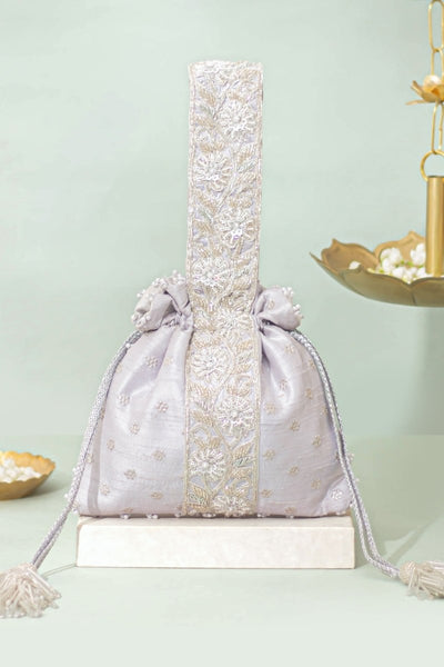 Meraki Embroidered Potli - Silver