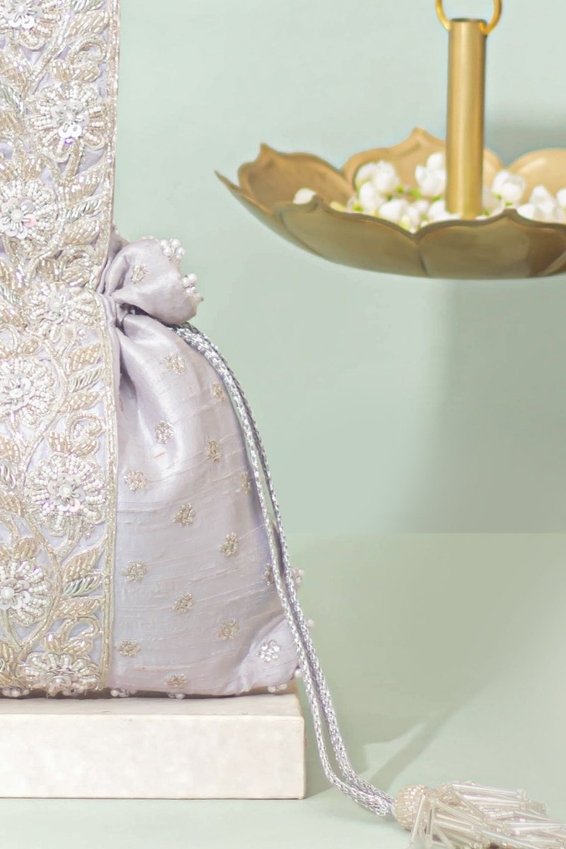 Meraki Embroidered Potli - Silver