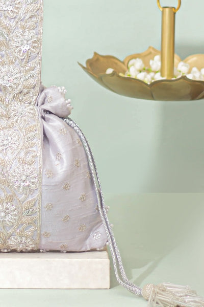 Meraki Embroidered Potli - Silver