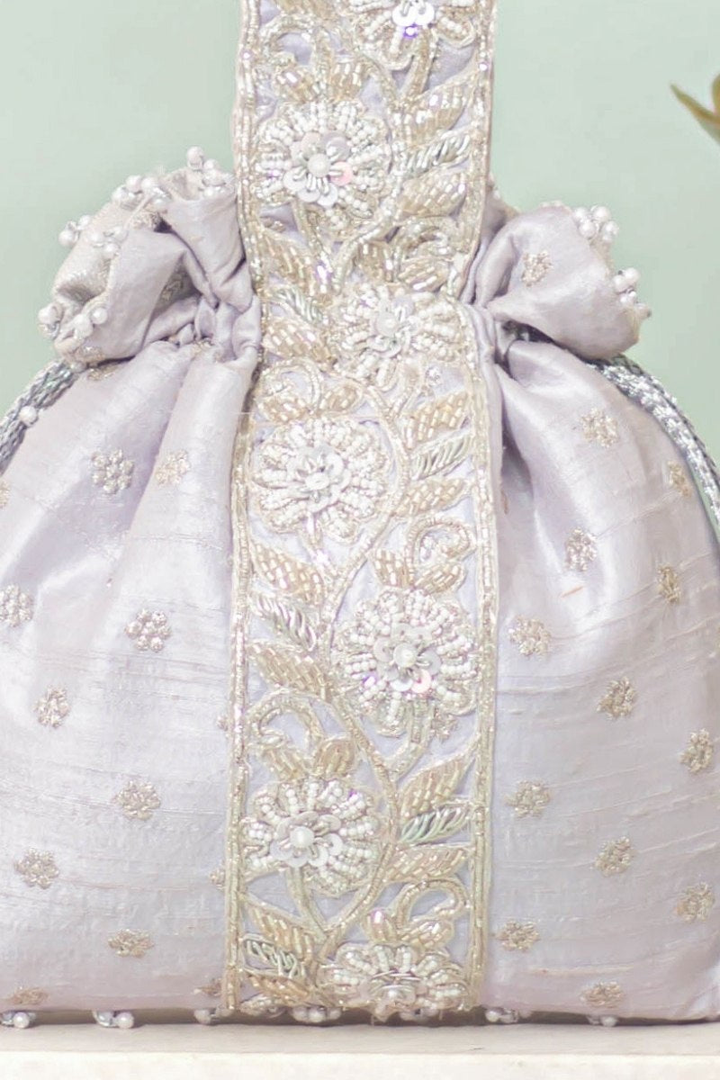 Meraki Embroidered Potli - Silver