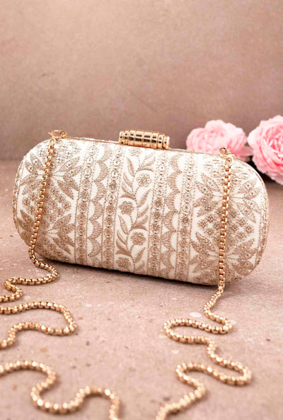 AMYRA Mirai Embroidered Clutch - Cream