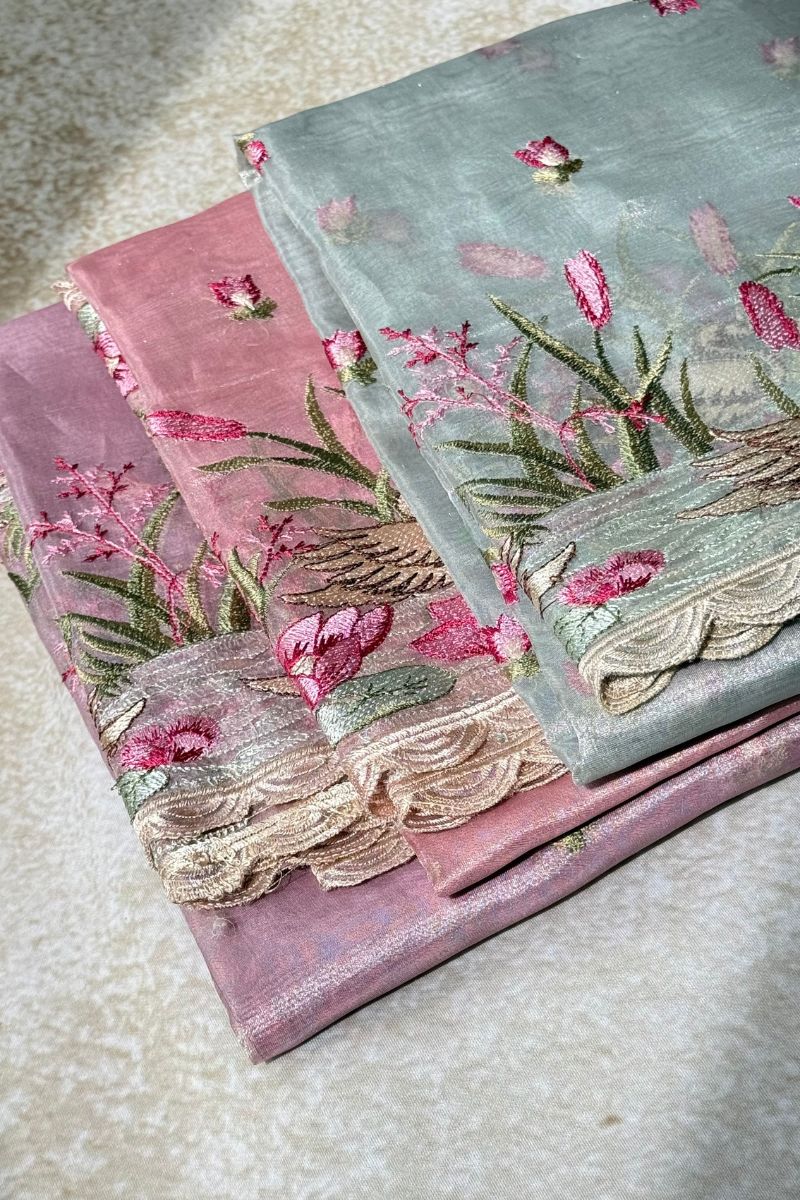 Mirari Thread Embroidered Kora Organza Dupatta - Pink