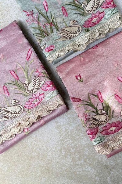 Mirari Thread Embroidered Kora Organza Dupatta - Pink