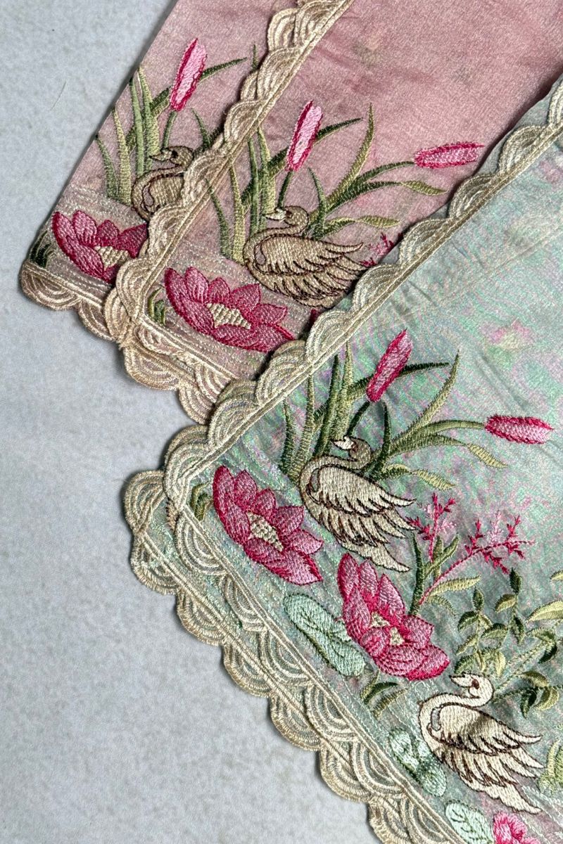 Mirari Thread Embroidered Kora Organza Dupatta - Pink