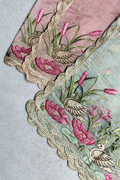 Mirari Thread Embroidered Kora Organza Dupatta - Pink