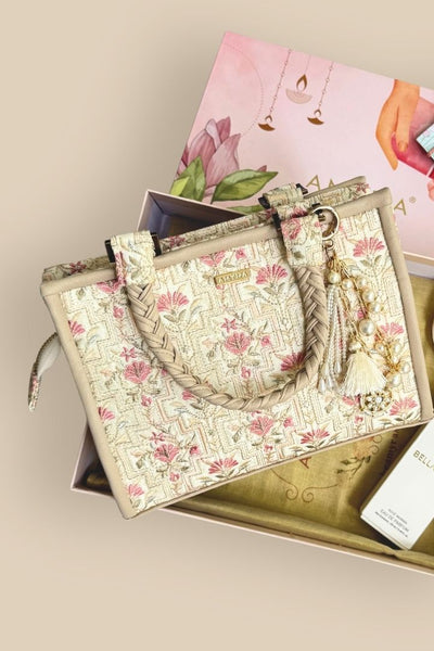 Rakhi Hamper - Mogra Handbag - Off-white -Scented Box