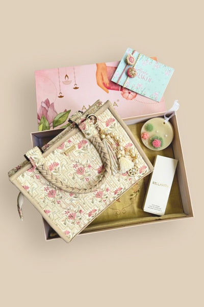 Rakhi Hamper - Mogra Handbag - Off-white -Scented Box