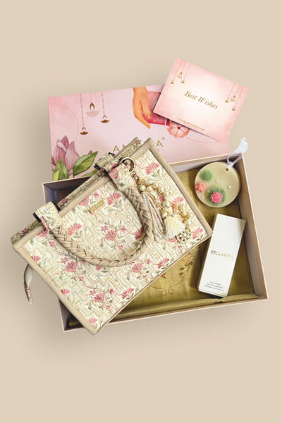 Gift Hamper - Mogra Handbag - Off-white -Scented Box
