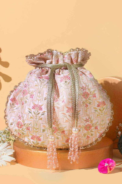 AMYRA Mogra scallop babypink potli bag