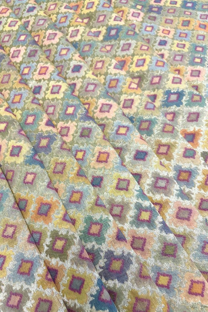 Morocco Pure silk banarasi Fabric - Multicolor