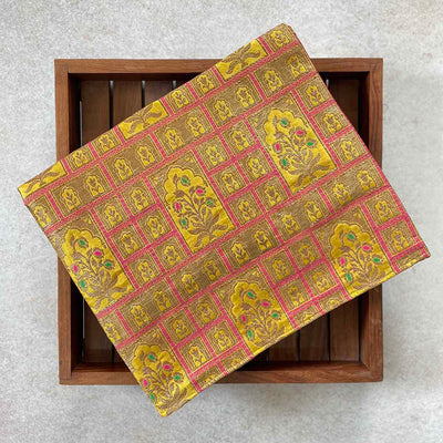 Mustard Handloom Pure Katan Silk Gold Zari Brocade Banarasi Fabric