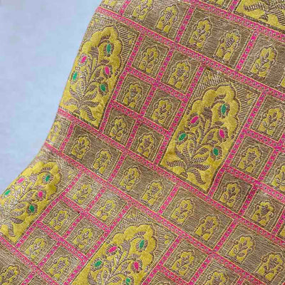Mustard Handloom Pure Katan Silk Gold Zari Brocade Banarasi Fabric