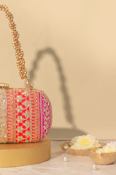 Naaz Capsule clutch - Orange and Pink