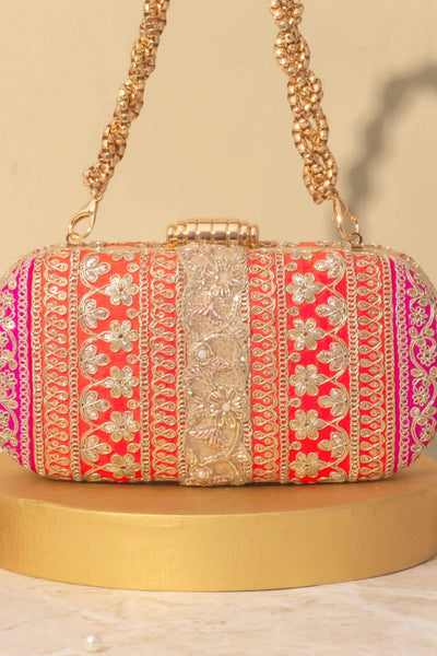 Naaz Capsule clutch - Orange and Pink