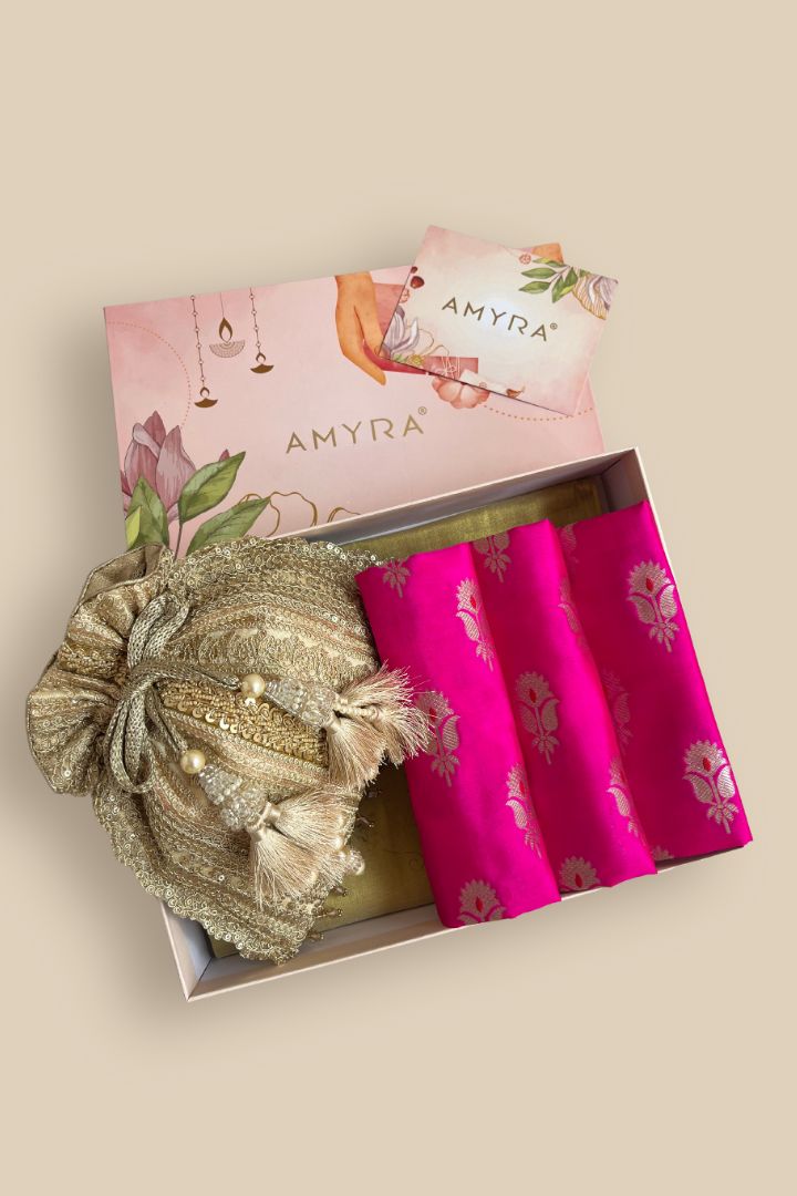 Mother's Day Hamper - Naaz Potli - Gold & Fabric Box